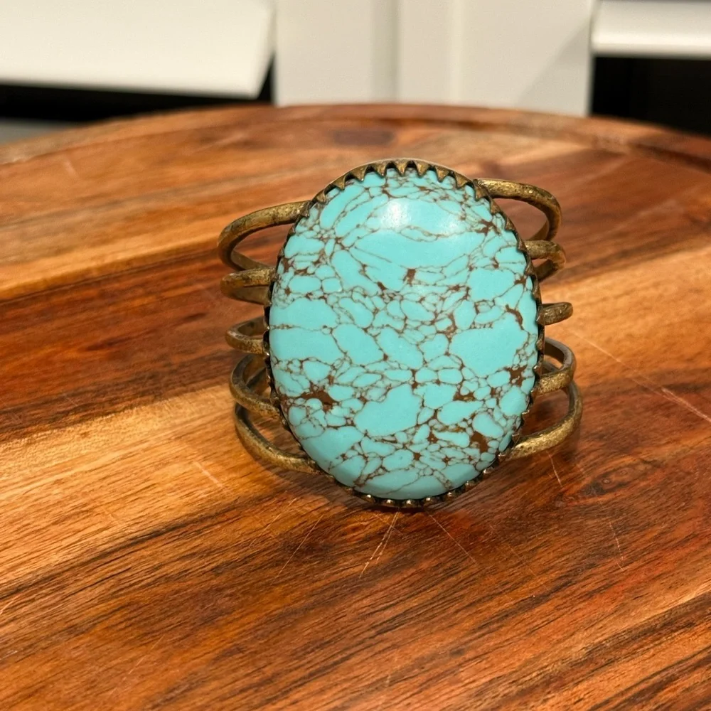 Lucky Brand Vintage Inspired Turquoise Gold Women's Statement Cuff Bracelet OS - Picture 10 of 10